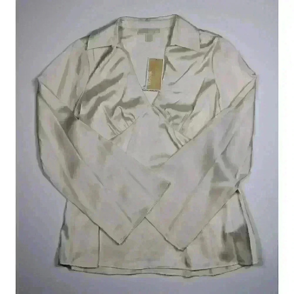 NEW! MICHAEL Michael Kors Women's S Collared V-Neck Logo Satin Blouse NWT $110 - Picture 1 of 3